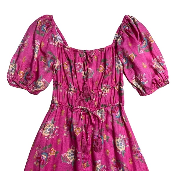 Spell & The Gypsy Pink Floral Solstice Linen Soiree Midi Dress Womens M - Picture 3 of 8